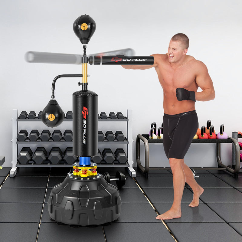 Load image into Gallery viewer, Goplus Boxing Speed Trainer, Freestanding Punching Bag 360¡ã Spinning Bar with 2 Reflex Speed Balls
