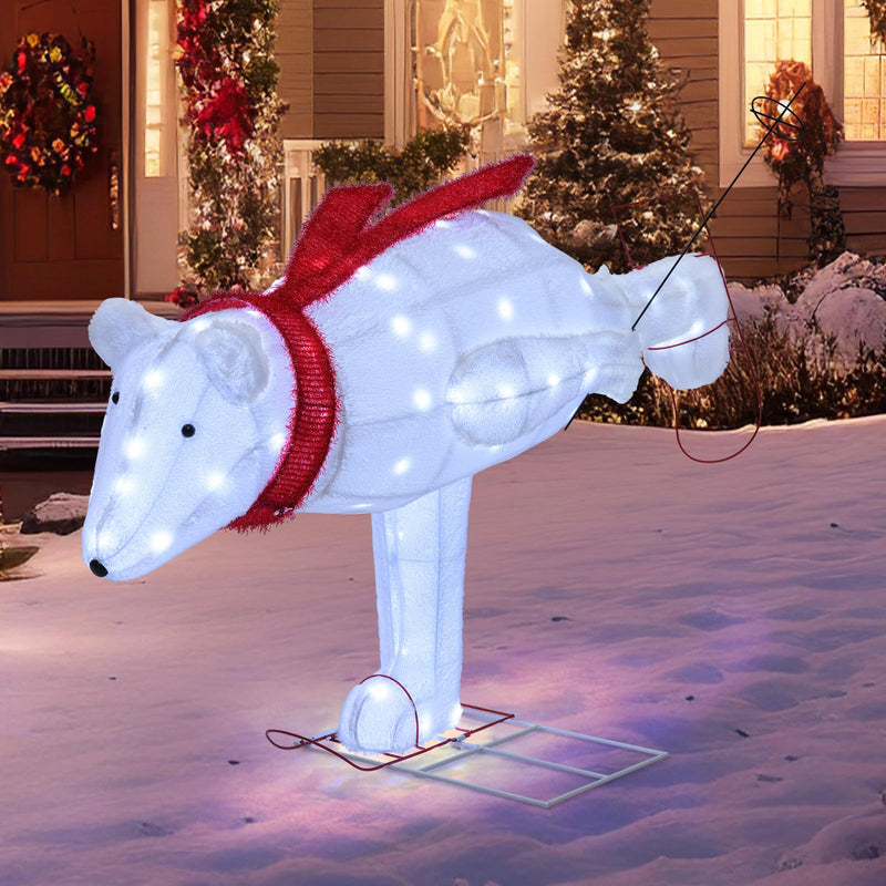 Load image into Gallery viewer, Goplus 4.5 FT Lighted Skiing Polar Bear, Light up Christmas Decoration with Red Scarf
