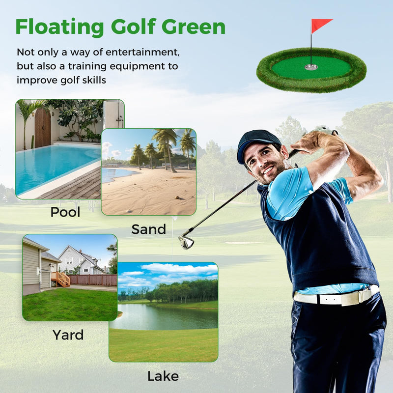 Load image into Gallery viewer, Goplus Floating Golf Green for Pool, Chipping Green Mat w/Hitting Mat, Golf Balls, Flag &amp; Tee, Oval, 37.5&quot; x 25.5&quot;
