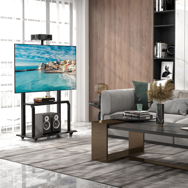 Load image into Gallery viewer, Goplus Mobile TV Stand, Rolling TV Cart with Camera Shelf &amp; AV Shelves
