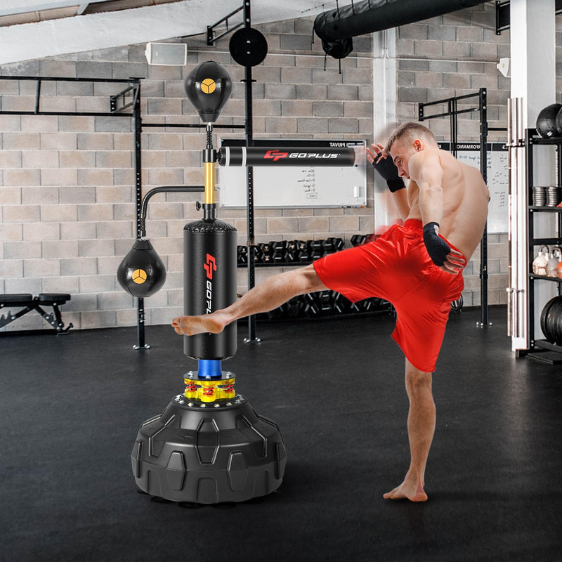 Load image into Gallery viewer, Goplus Boxing Speed Trainer, Freestanding Punching Bag 360¡ã Spinning Bar with 2 Reflex Speed Balls
