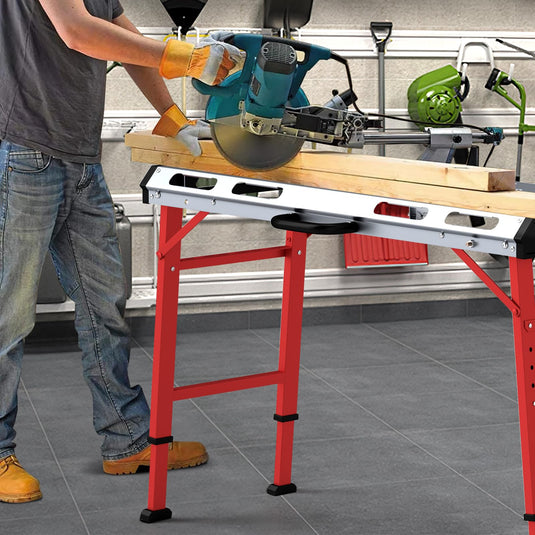 Goplus Welding Table 42" x 21", Folding Height Adjustable Weld Workbench with 1000 LBS Capacity, 2 Bar Clamps, 8 Tool Slots