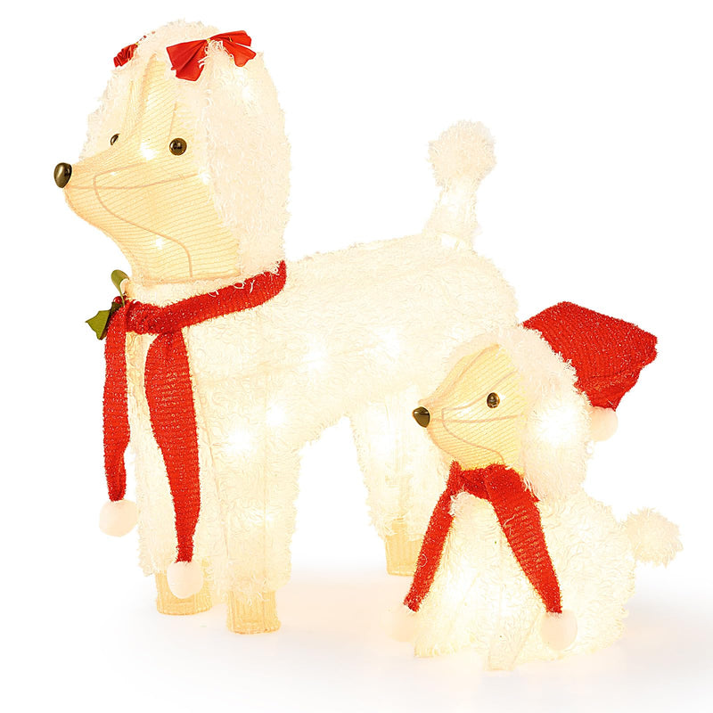 Load image into Gallery viewer, Goplus Pre-lit 2 Pieces Poodle Dogs Family, Lighted Christmas Yard Decor with 60 Warm White LED Lights
