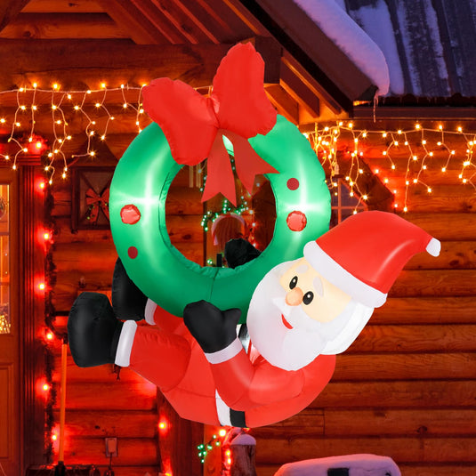 Goplus Christmas Inflatables, 4FT Blow up Santa Claus w/LED Lights & Christmas Wreath