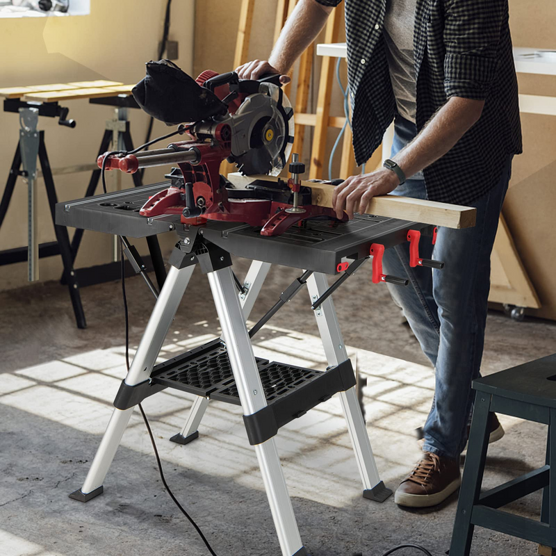 Load image into Gallery viewer, Goplus Portable Workbench, Folding Work Table &amp; Sawhorse with Adjustable Height, 440LBS Capacity
