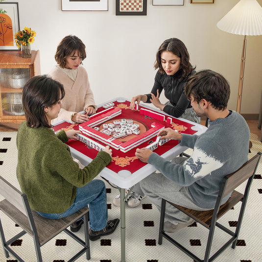 Goplus Mahjong Table, 35" Square Folding Card Table w/4Cup Holders, Anti Slip Mat, HDPE Tabletop w/Removable Mat