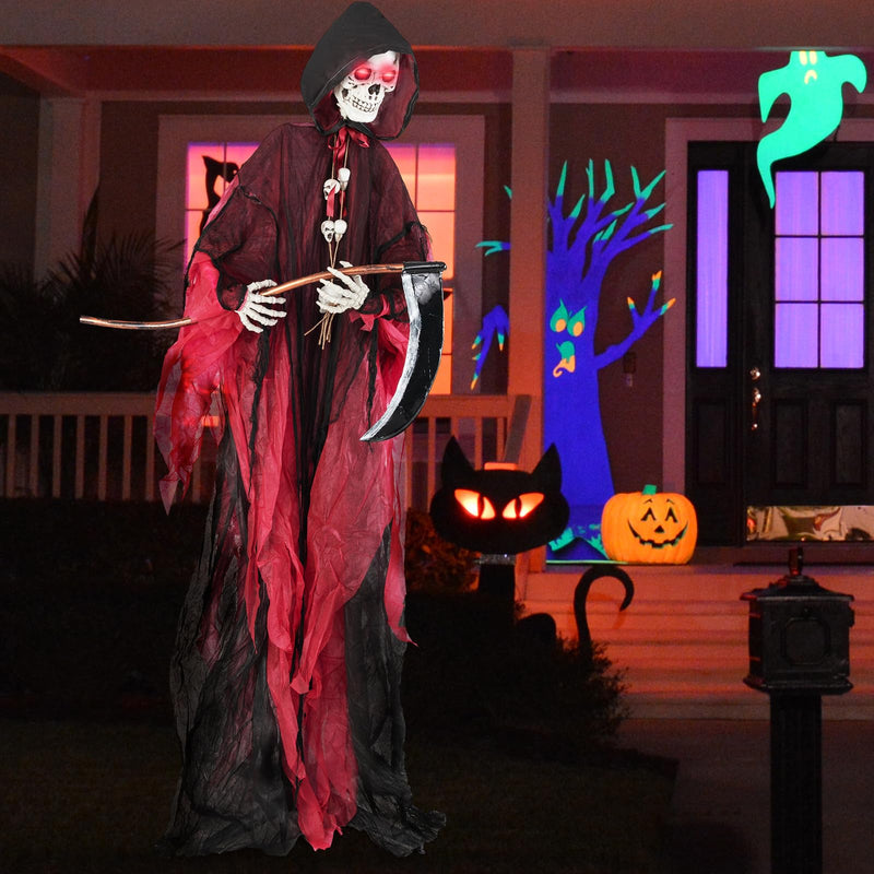 Load image into Gallery viewer, Goplus 8 Ft Halloween Animatronics, Sound &amp; Touch Activated Grim Reaper with Sickle, Glowing LED Eyes &amp; Scary Voices
