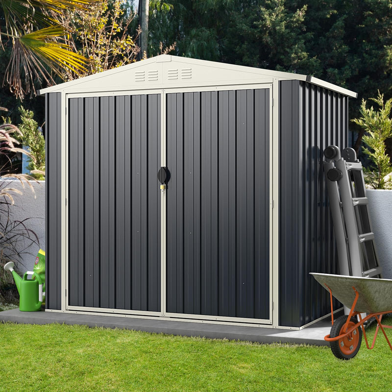 Load image into Gallery viewer, Goplus Metal Outdoor Storage Shed, Snap-on Structures for Efficient Assembly, All-Weather Color Steel Utility Storage House
