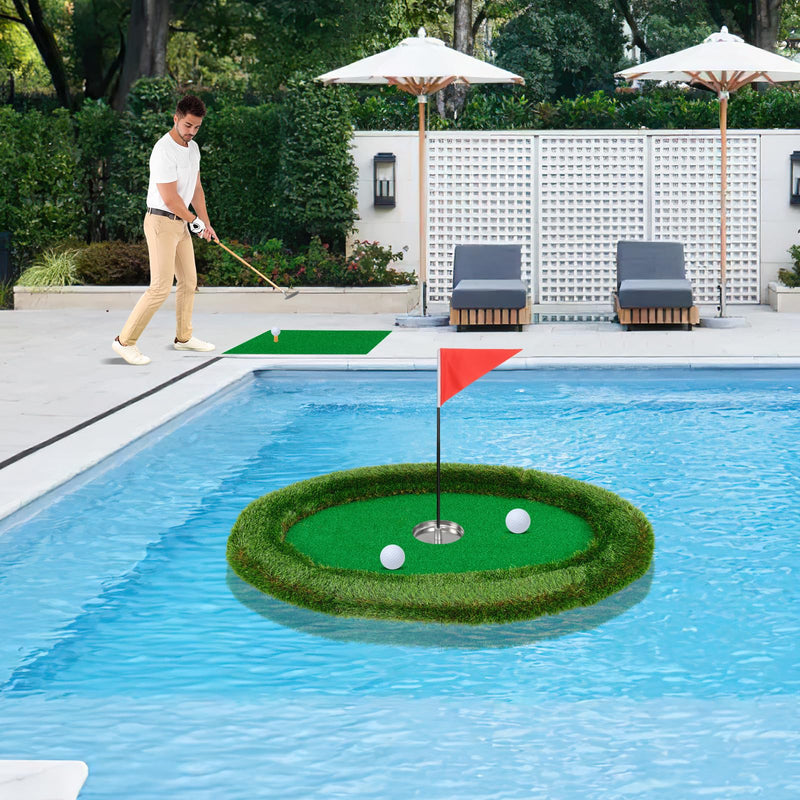 Load image into Gallery viewer, Goplus Floating Golf Green for Pool, Chipping Green Mat w/Hitting Mat, Golf Balls, Flag &amp; Tee, Oval, 37.5&quot; x 25.5&quot;
