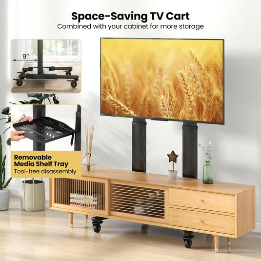 Goplus Rolling TV Stand for 32"-85" Flat Curved LED/LCD/OLED TVs up to 132 LBS, Mobile Floor TV Trolley Max VESA 400 x 700 mm
