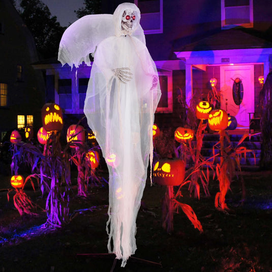 Goplus 8.3 FT Halloween Standing Angel, Poseable Halloween Animatronic Prop with Light up Eyes