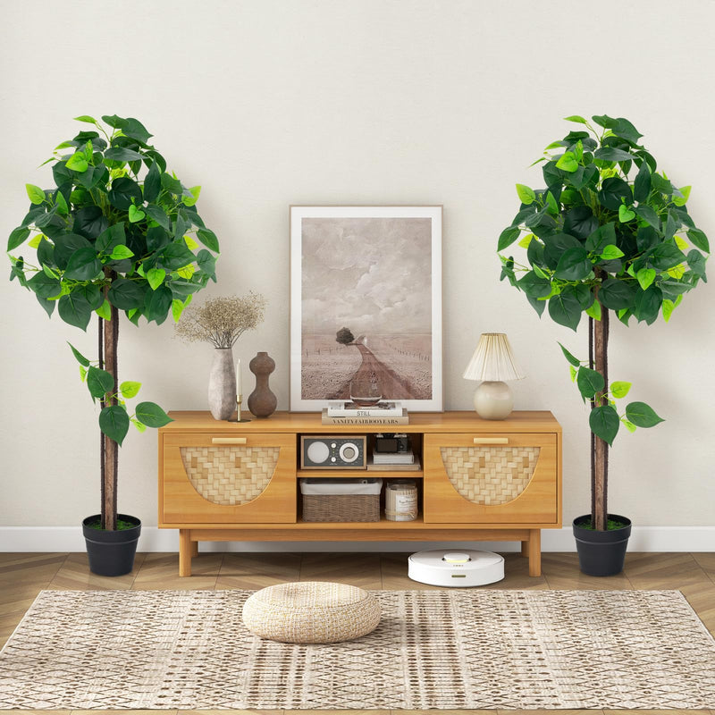 Load image into Gallery viewer, Goplus 45&quot; Artificial Hydrangea Tree, Tall Fake Potted Silk Tree with Real Wood Trunk
