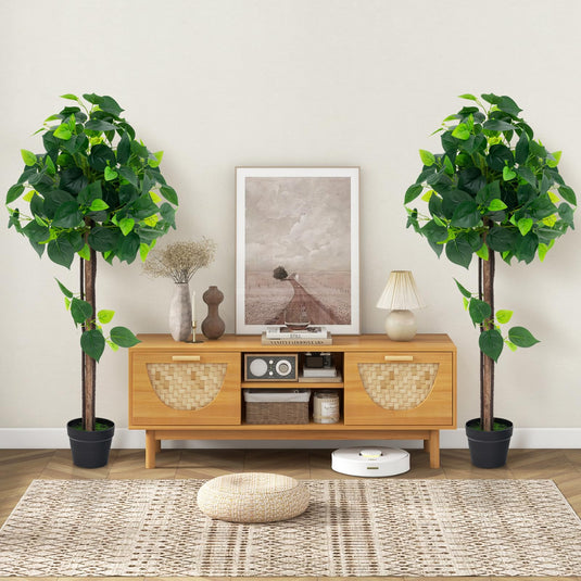 Goplus 45" Artificial Hydrangea Tree, Tall Fake Potted Silk Tree with Real Wood Trunk