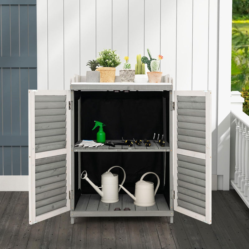 Load image into Gallery viewer, Goplus Outdoor Potting Bench Table, Garden Storage Cabinet w/Metal Tabletop
