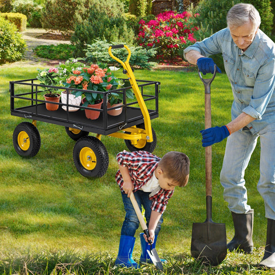 Goplus Utility Garden Wagon, Outdoor Platform Cart w/4 Removable Side Panels, 1200 LBS Load Capacity