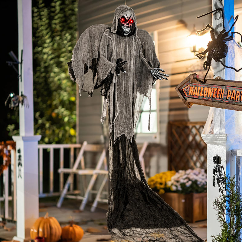 Load image into Gallery viewer, Goplus Hanging Halloween Decoration, 12.1 Ft Skeleton Ghost with Flickering Red Eyes, Scary Sounds
