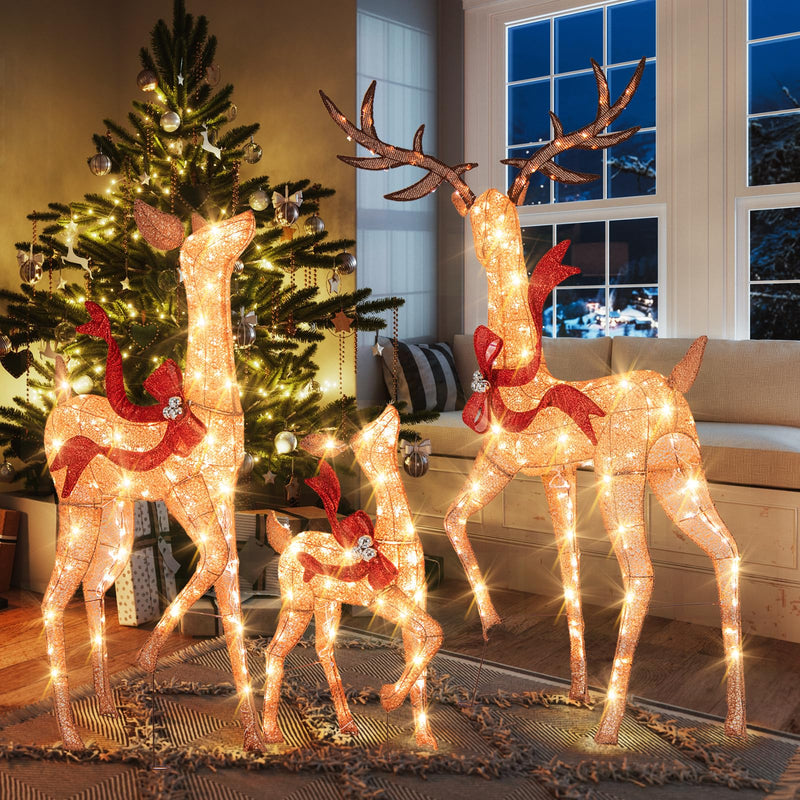 Load image into Gallery viewer, Goplus 3-Piece Large Lighted Christmas Reindeer Family, Light up Xmas Decorations w/440 LED Lights
