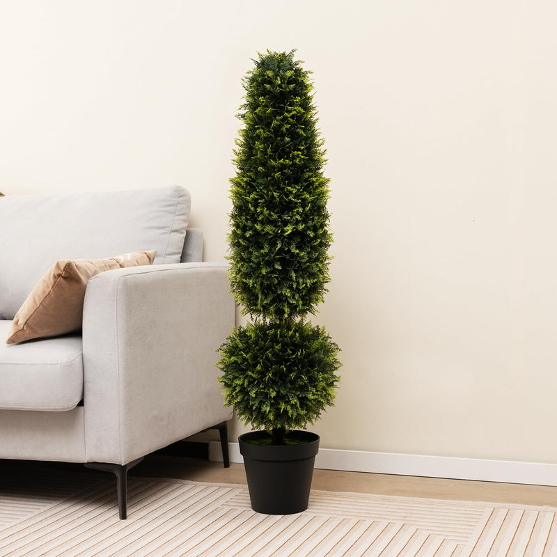 Load image into Gallery viewer, Goplus 4FT Artificial Boxwood Topiary Tree, Faux Potted Plants with Natural Vines
