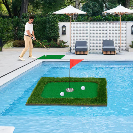 Goplus Floating Golf Green for Pool, Chipping Green Mat w/Hitting Mat, Golf Balls, Flag & Tee, Rectangle, 35.5" x 23.5"