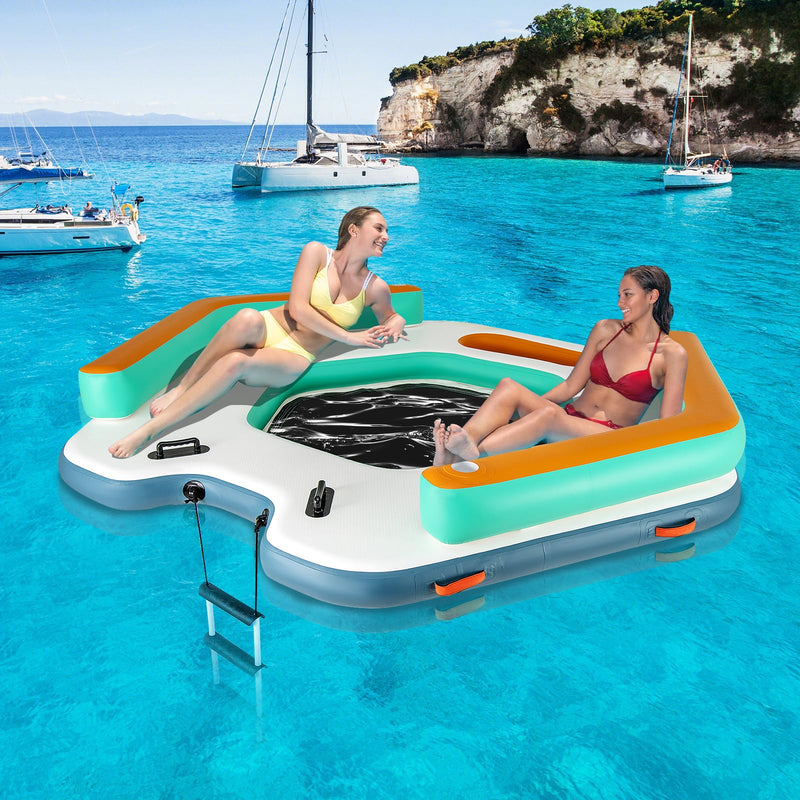 Load image into Gallery viewer, Goplus Inflatable Floating Dock, 8.7FT x 8.7FT Inflatable Dock Platform w/Detachable Ladder
