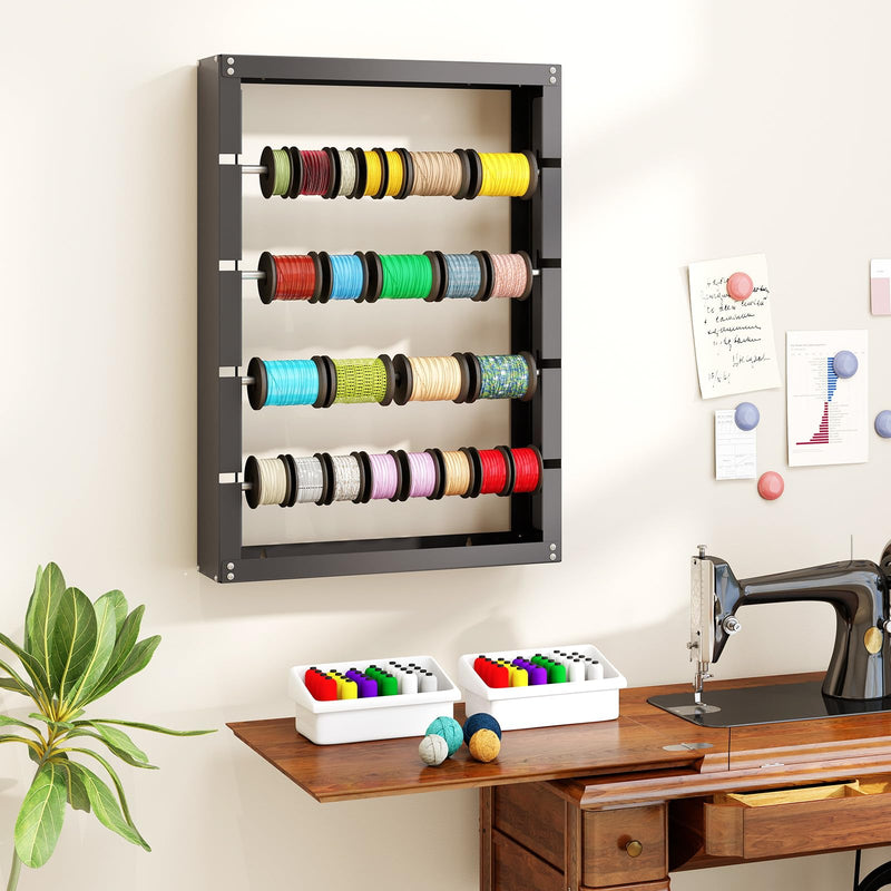 Load image into Gallery viewer, Goplus Wire Spool Rack with 4 Rods, Ribbon Holder Organizer Rack, Wall Mounted Cable/Wire Dispenser
