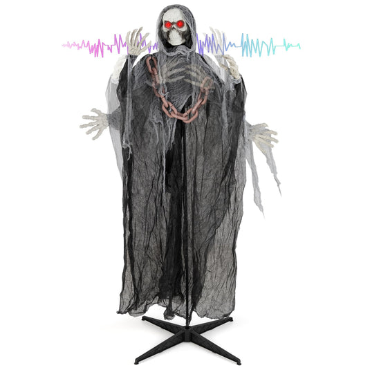 Goplus 6.4 FT Halloween Animatronic Standing Grim Reaper, Halloween Decoration with Chain