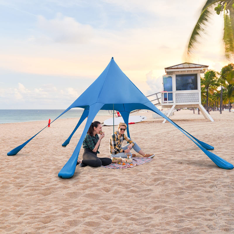 Load image into Gallery viewer, Goplus Beach Canopy, 20 x 20 FT Beach Shade with UPF50+ Sun Protection, Carrying Bag, Sand Shovel, Aluminum Pole, 6 Ground Stake

