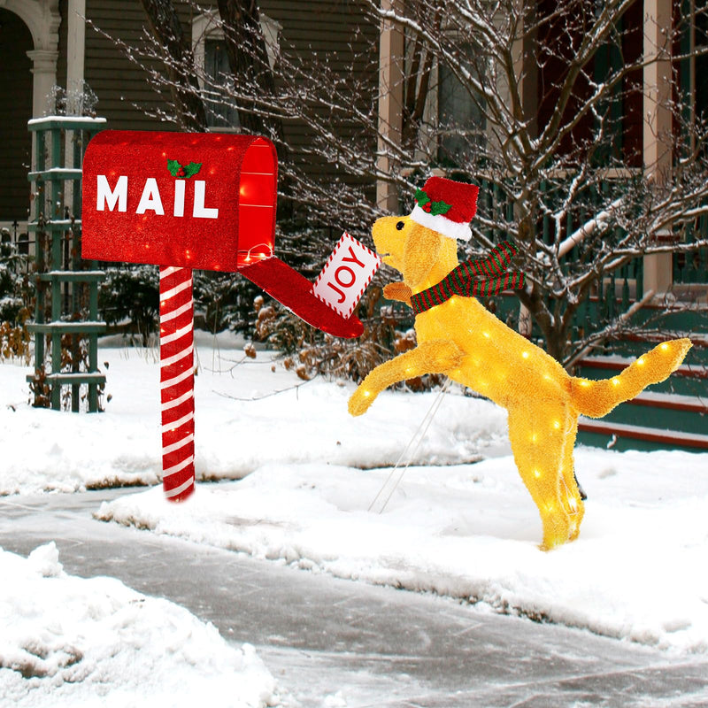 Load image into Gallery viewer, Goplus 3.5 FT Lighted Dachshund Climbing Mailbox, Pre-Lit Christmas Holiday Decoration
