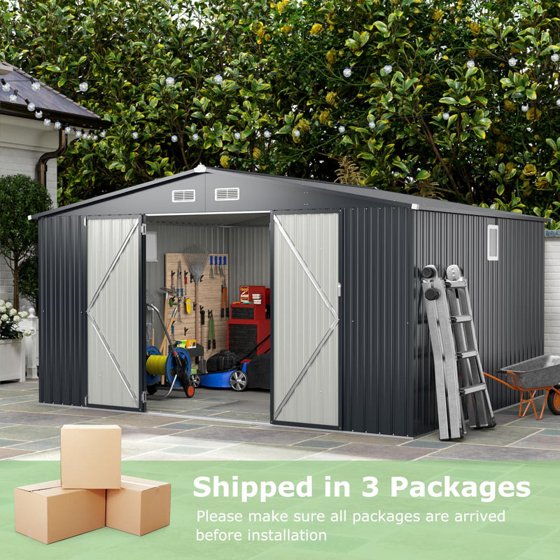 Load image into Gallery viewer, Goplus 12 x 9.8 FT Outdoor Storage Shed, All-Weather &amp; Rustproof Galvanized Metal Utility Tool Shed w/Lockable Door, Pitched Roof
