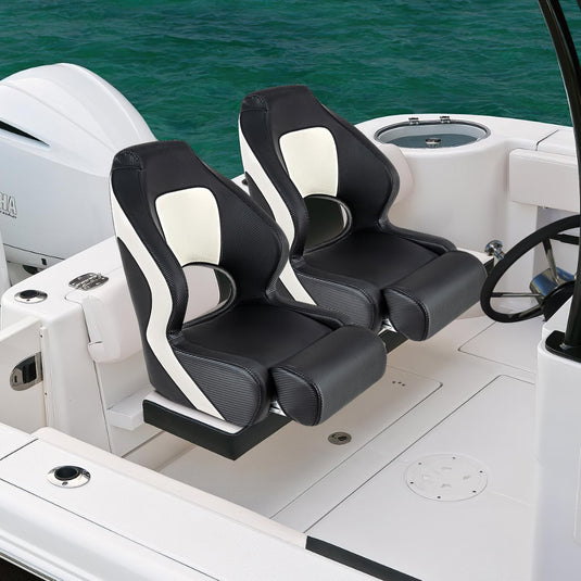 Goplus Sports Flip Up Boat Seat, Captain Bucket Seat w/Thick Sponge Bolster & Waterproof PVC Leather Upholstery