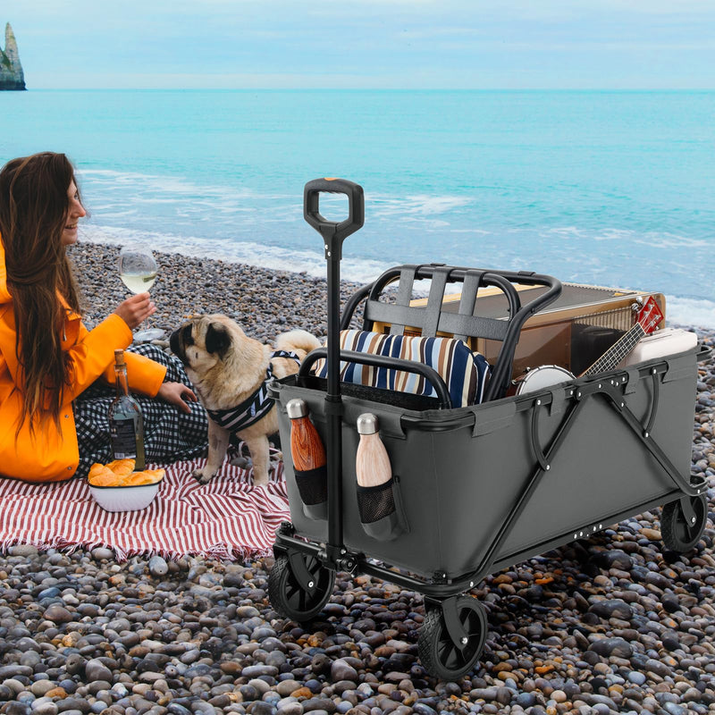 Load image into Gallery viewer, Goplus Collapsible Foldable Wagon, Heavy-Duty Wagon Cart w/Adjustable Handlebar, Bottle Holders &amp; Storage Pocket
