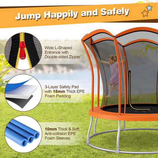 Goplus 8FT/ 10FT Outdoor Trampoline, ASTM Approved Trampoline with Unique Flower Shape