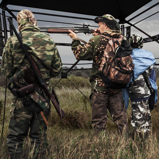 Goplus Camouflage Hunting Blind for 3-4 People, One-Way See-Through Hunting Tent w/270° Viewing Range