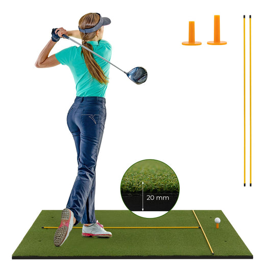 Goplus Golf Mat, 5x3ft/5x4ft Golf Hitting Mat 20/25/27/32mm Thick w/2 Alignment Sticks & 2 Golf Tees