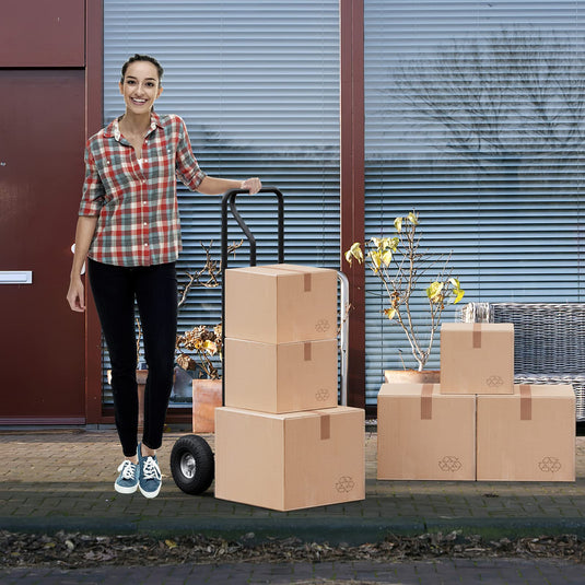 Goplus P-Handle Hand Truck, High Back Sack Barrow with 10" Wheels, Built-in Double Bearings and Foldable Load Plate