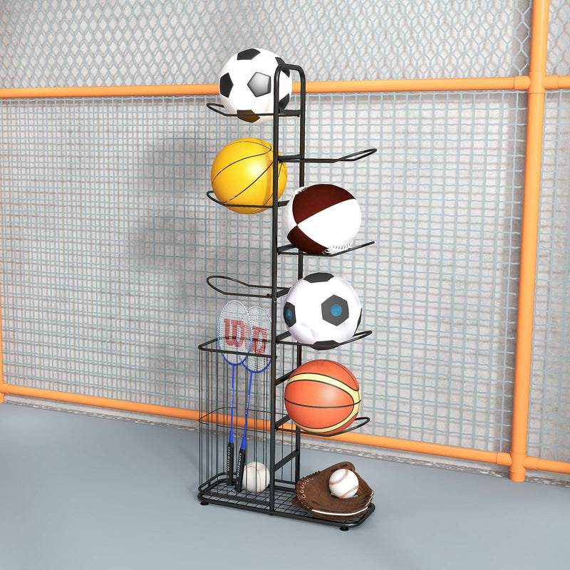 Load image into Gallery viewer, Goplus Garage Sports Equipment Organizer, 7 Ball Storage Rack with Basket, 7-Tier Detachable Stand
