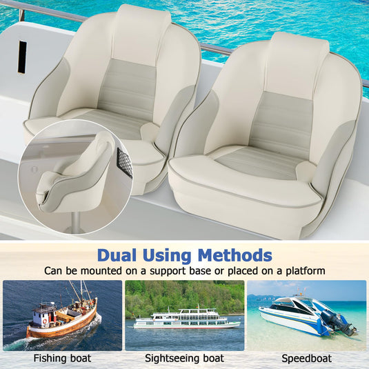 Goplus Captain Bucket Seat, Pontoon Boat Seats w/Waterproof PVC Leather & Thick Sponge Padding