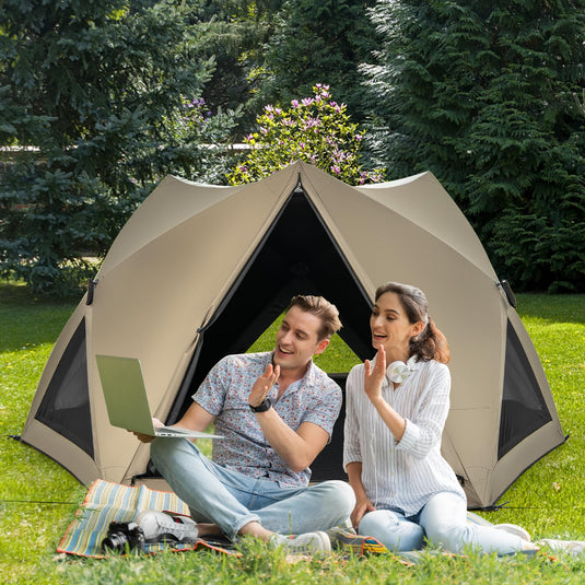 Goplus Pop-up Camping Tent for 4/5/6 Person, 6-Sided Family Tent w/Rainfly, Skylight, 3 Doors