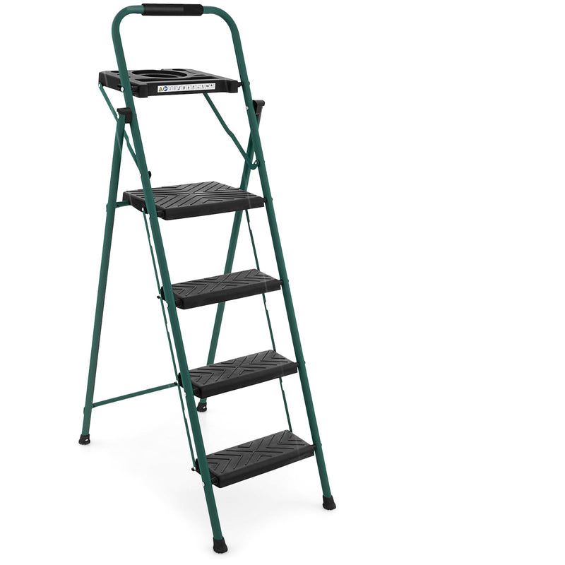 Load image into Gallery viewer, Goplus Folding Step Ladder, 4-Step Ladder w/Tool Tray, Non-Slip Footpads &amp; Pedals
