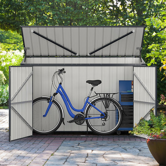 Goplus 6.3 x 2.8 FT Metal Outdoor Storage Shed, Snap-on Structures for Efficient Assembly