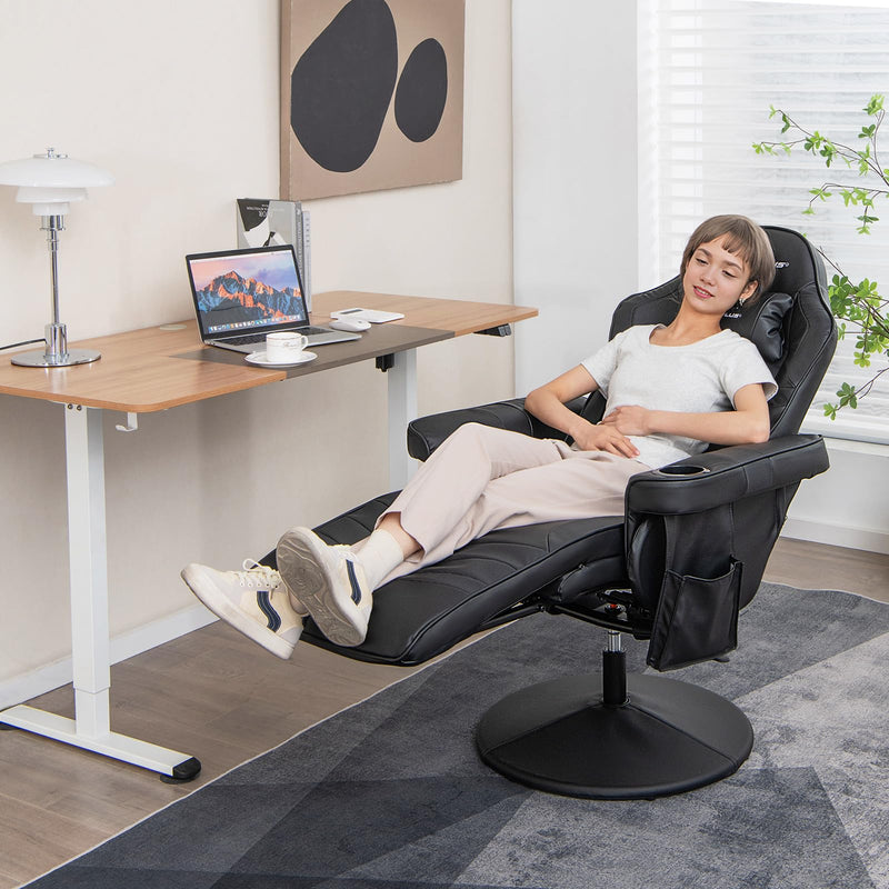 Load image into Gallery viewer, Height Adjustable Massage Video Game Chair with Retractable Footrest - Goplus
