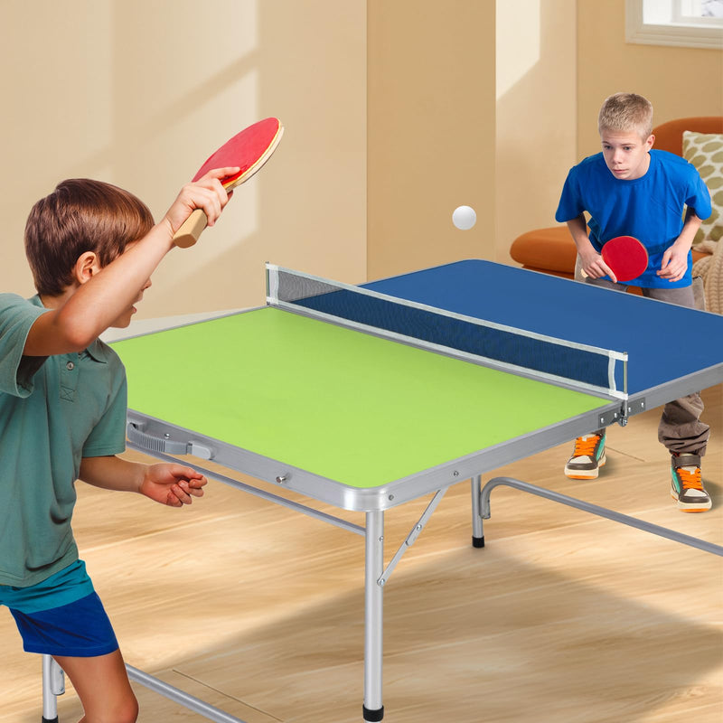 Load image into Gallery viewer, Goplus Foldable Ping Pong Table, 100% Preassembled, Table Tennis Table with Net, 2 Paddles( Blue&amp;Green-47&#39;&#39; )
