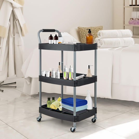 Goplus 3-Tier Rolling Tool Cart, Mobile Service Cart with Storage Compartment