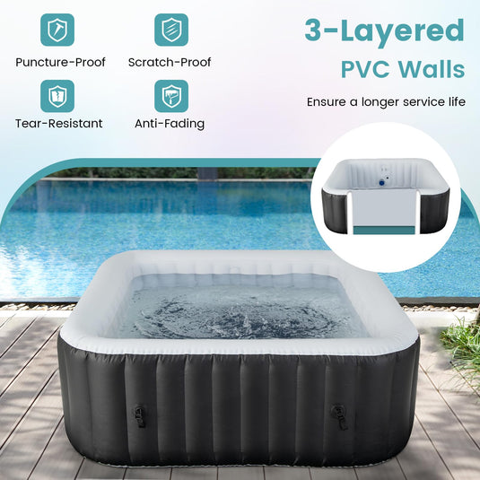 Goplus Inflatable Hot Tub, Blowup Pool Hottub wHeater Pump, Filter Cartridges, Insulated Cover, Ground Cloth, Portable Outdoor Water SPA