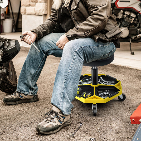 Goplus Mechanic Stool, Rolling Garage Chair with 16”-22” Adjustable Height, Removable Magnetic Tool Tray