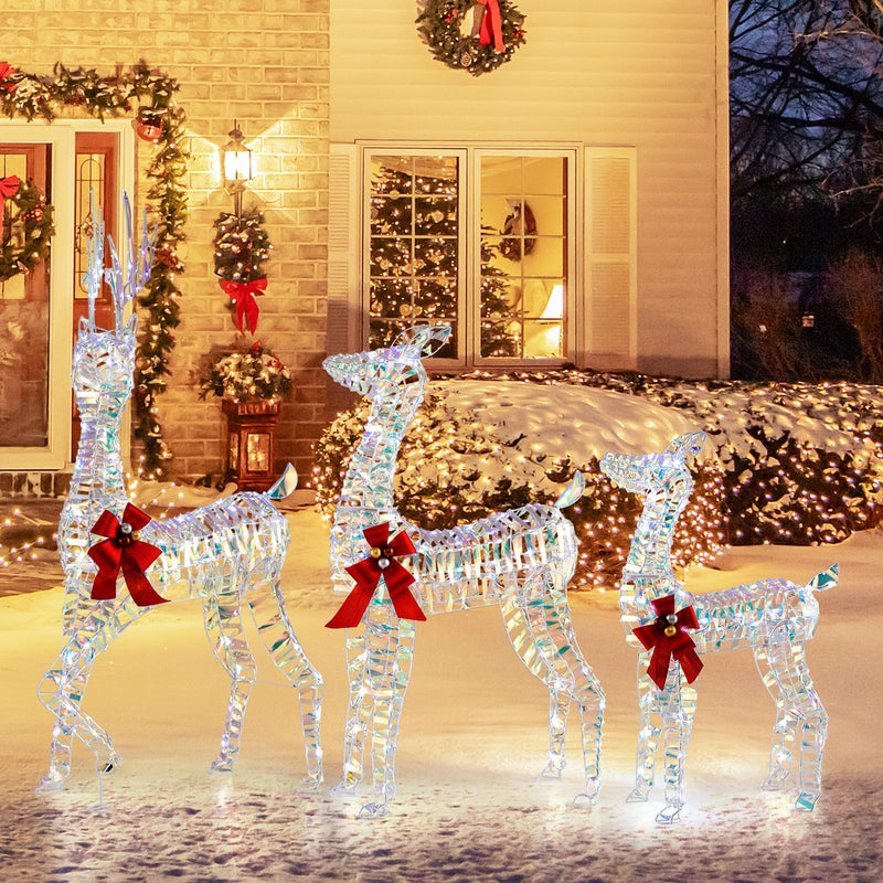 Load image into Gallery viewer, Goplus 3-Piece Large Lighted Christmas Reindeer Family, Light up Xmas Decorations w/LED Lights &amp; Bows
