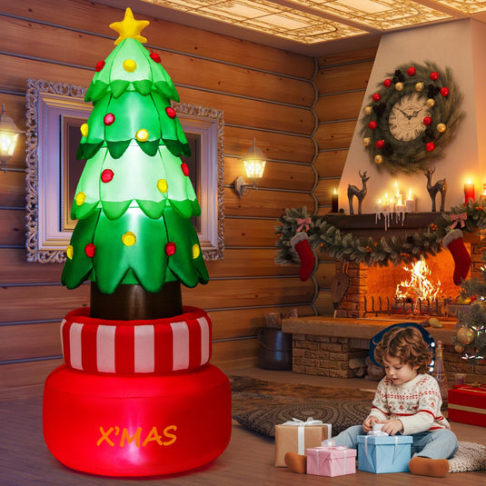 Goplus 8FT Tall Christmas Inflatables, LED Lighted Xmas Inflatable Rotating Tree Freestanding