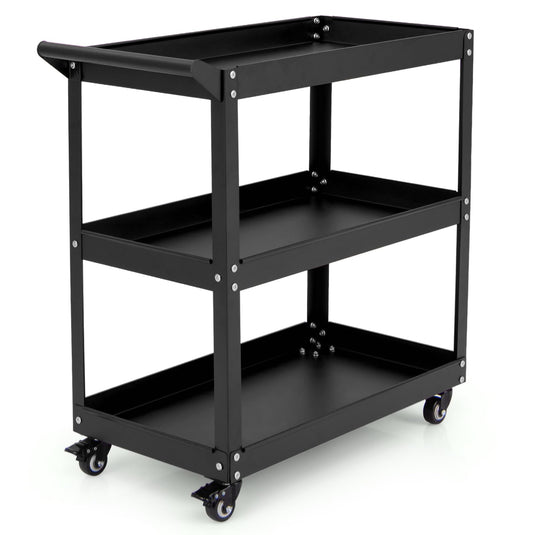 Goplus 3-Tier Utility Cart, Heavy Duty Commercial Service Tool Cart w/3 Spacious Shelves