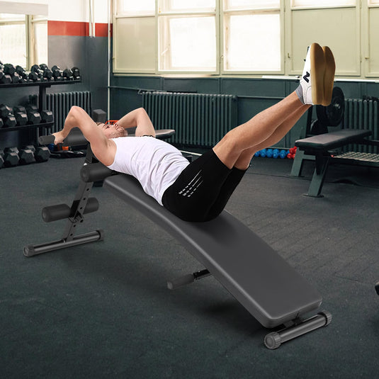 Goplus Adjustable Decline Sit Up Bench for Exercise, Foldable Curved Slant Bench with High Density Foam Cushioned Seat