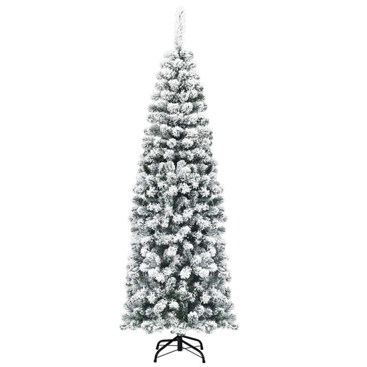 Goplus Artificial Snow Flocked Christmas Tree, Slim Xmas Snowy Tree for Indoor and Outdoor Use - GoplusUS